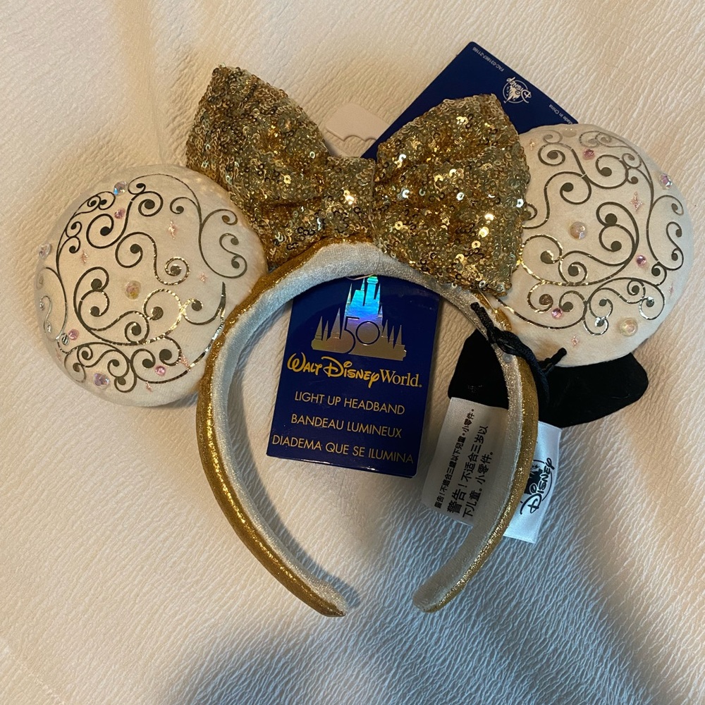 Disney Light Up 50th Anniversary Gold and White Ears